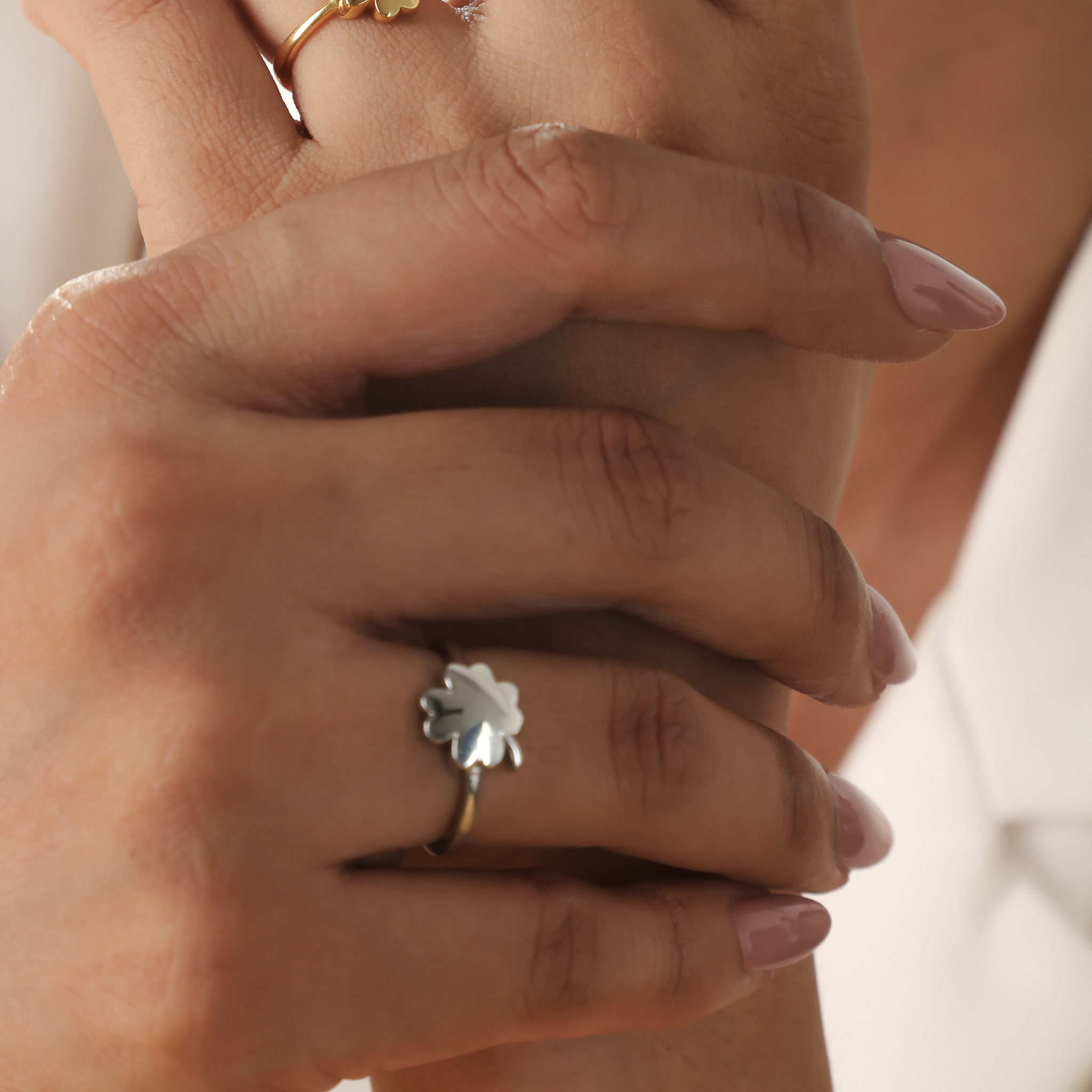 Clover Design Solid Proposal Ring, Hallmarked 925 Sterling Silver White Gold